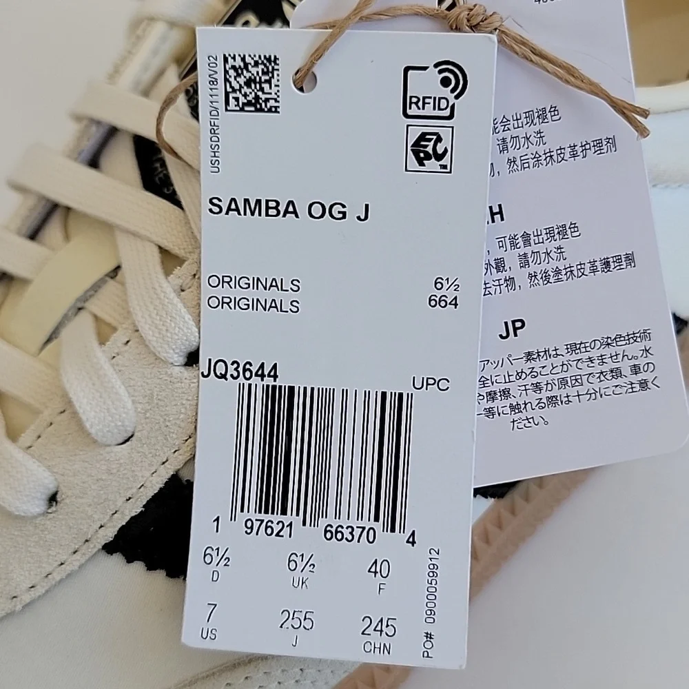 Adidas Samba Og J 'Crewhite/ CBlack/Gum3' - JQ3644 Size 7